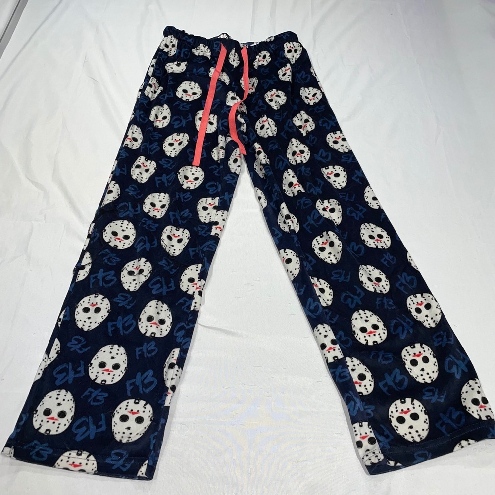 Friday The 13th Jason Voorhees Fleece Pajama Pants Navy Blue Small F13 Horror